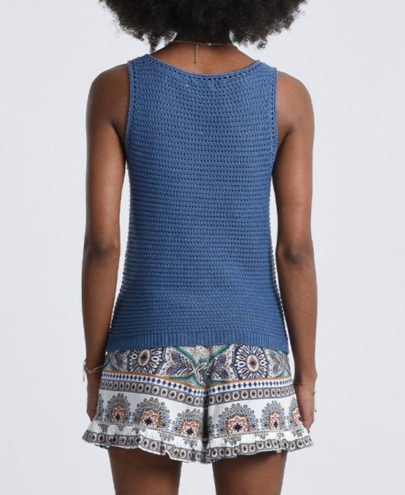 Sleeveless Sweater Tank in Blue