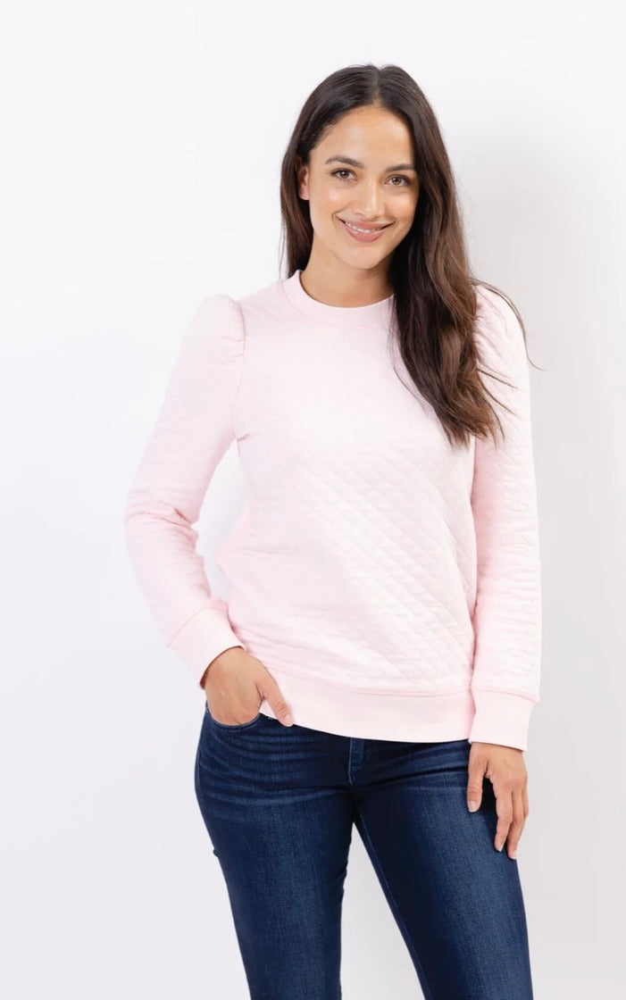 Quilted Long Sleeve Sweatshirt in Blush