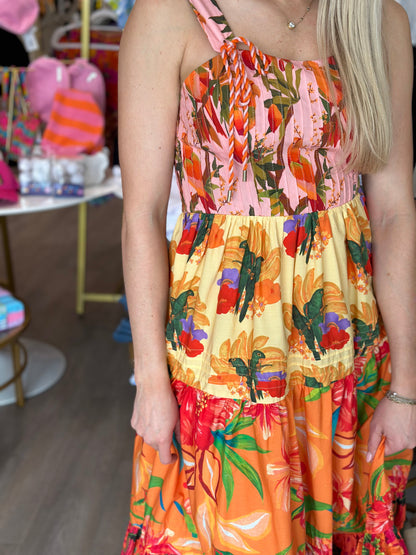 Mixed Warm Prints Maxi Dress