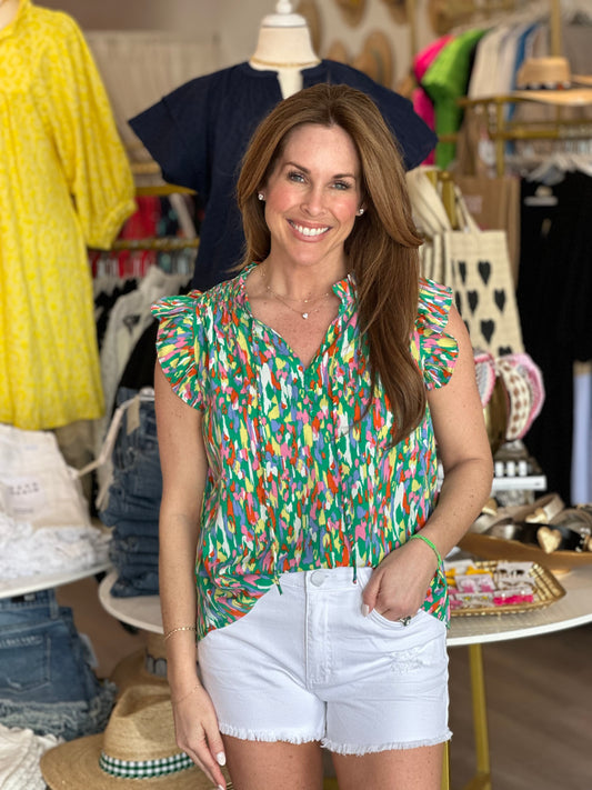 Sleeveless Ruffle Top in Paint Splatter
