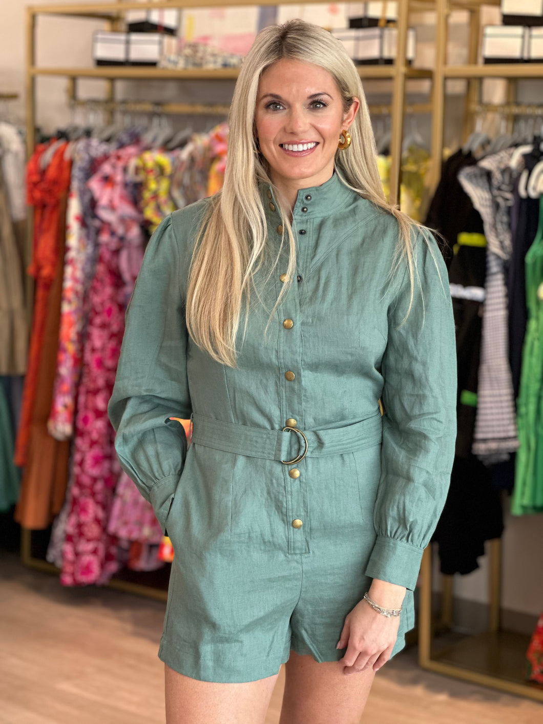 Sara Solid Romper in Sage