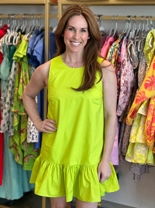 Ruffle Hem Poplin Dress in Lime