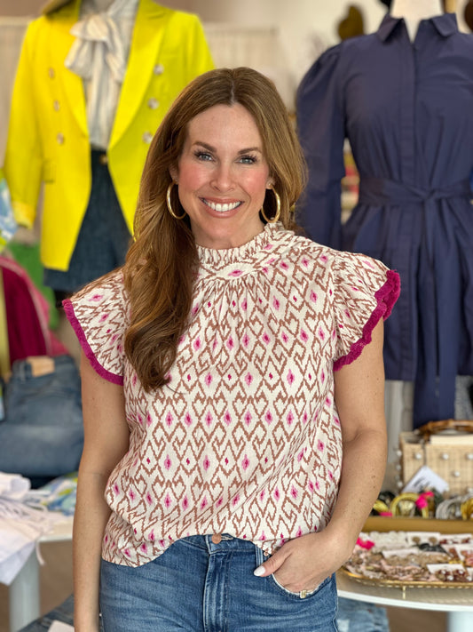 Lavender/Brown IKAT Top