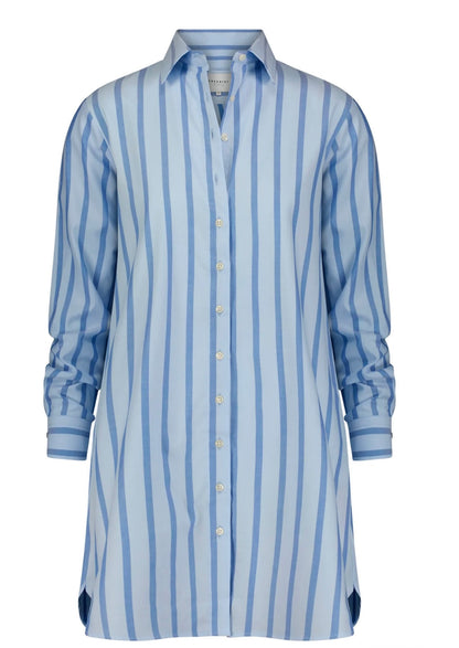 The Long Sleeve Shirt Dress in Blue Stripe