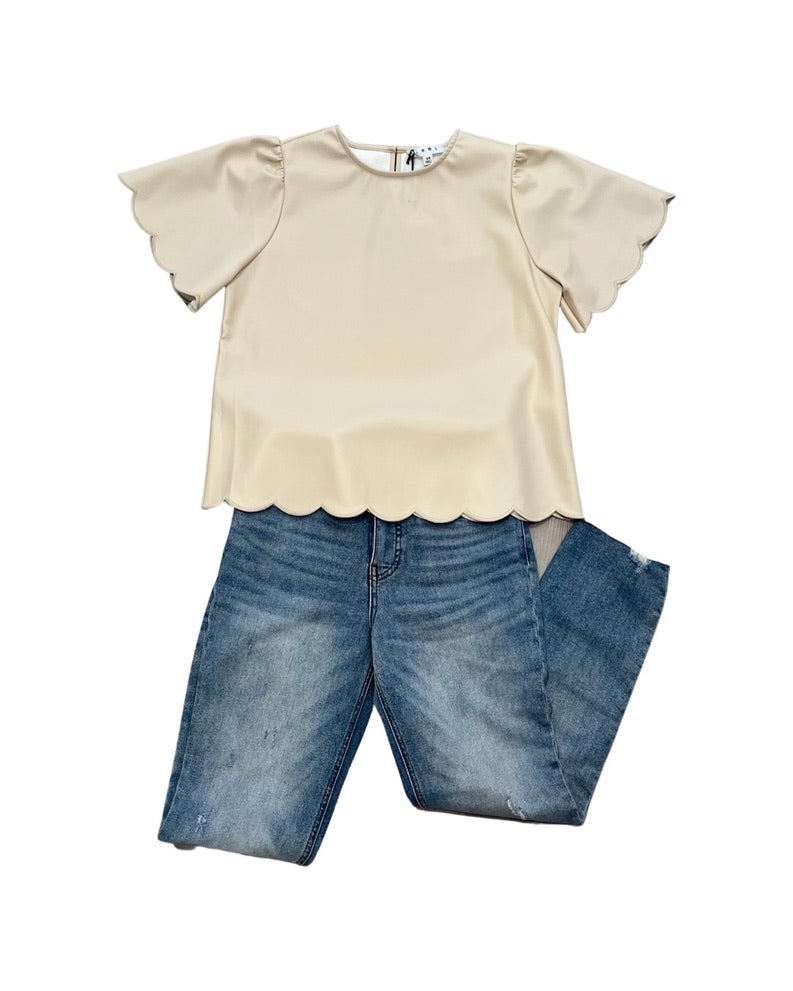 Ivory Scallop Faux Leather Top