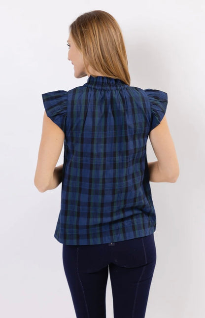 Flutter Sleeve Top in Black Watch Plaid