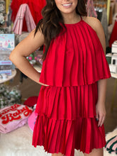 Load image into Gallery viewer, Pleated Satin Tiered Dress in Red
