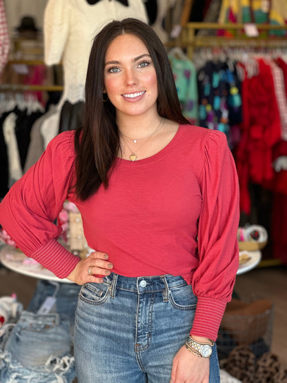 Loren Smocked Tee in Red