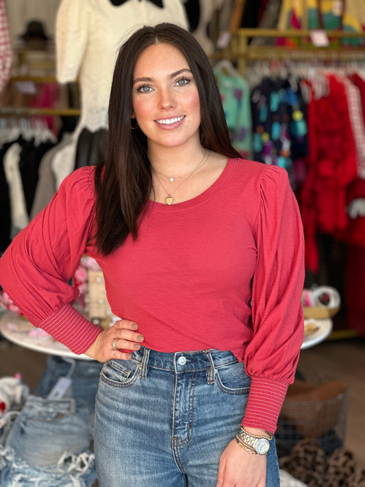 Loren Smocked Tee in Red