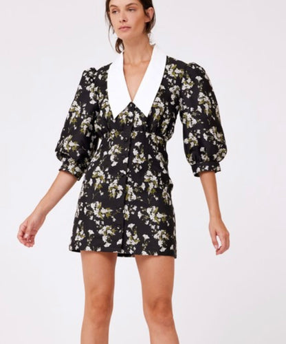 Floral Jacquard Collar Dress