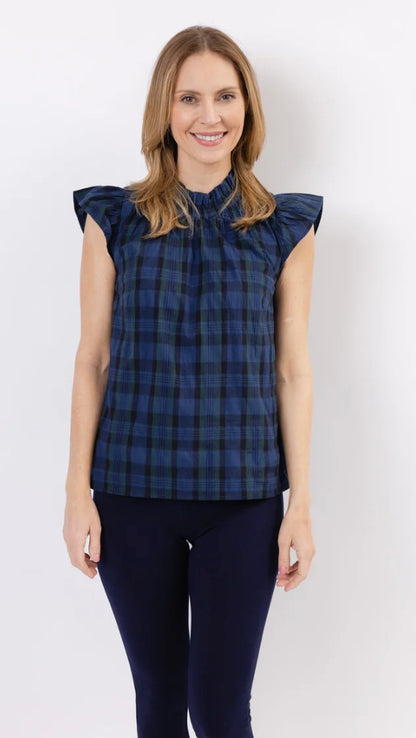 Flutter Sleeve Top in Black Watch Plaid