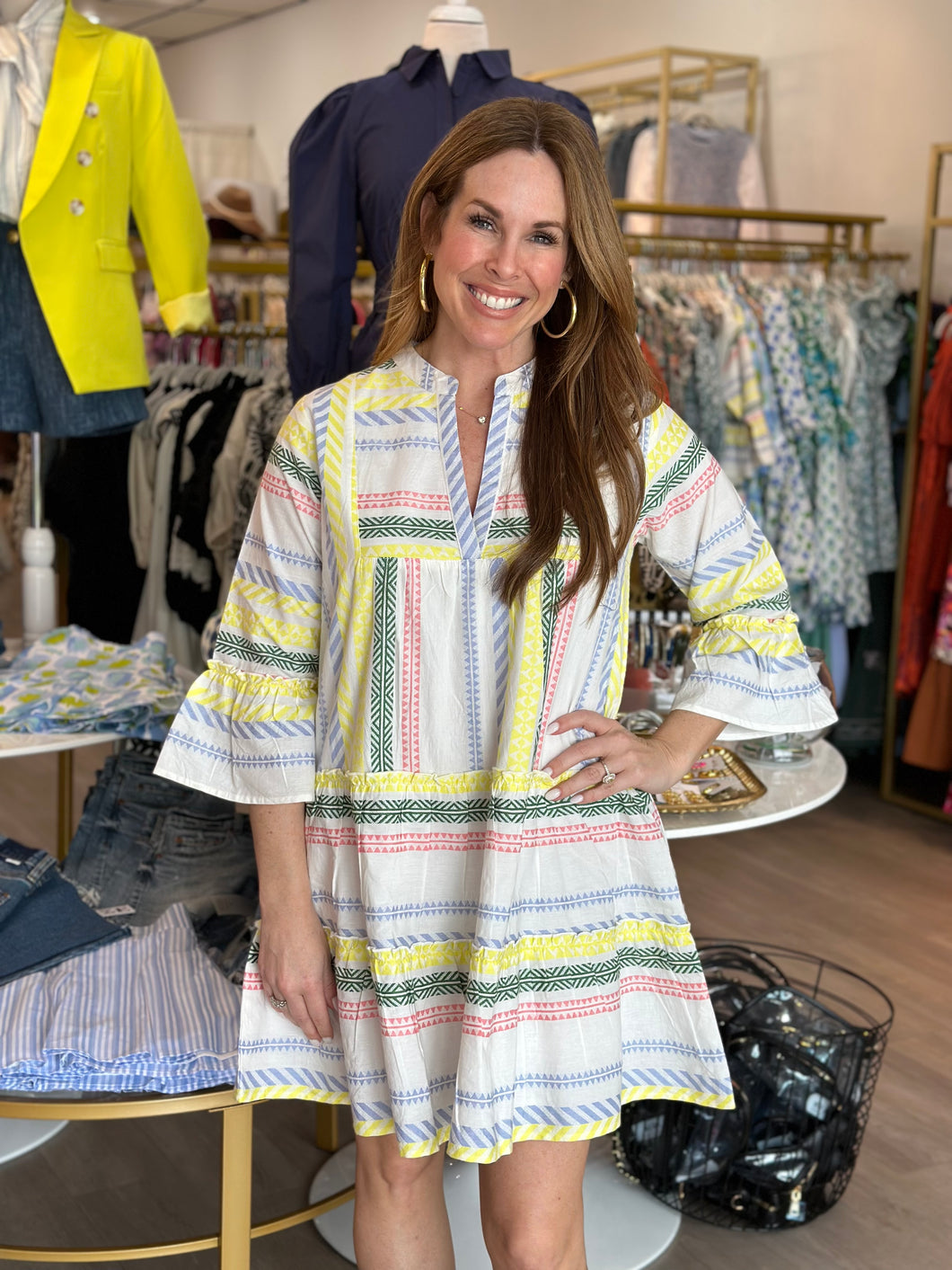 Striped Tiered Bell Sleeve Dress