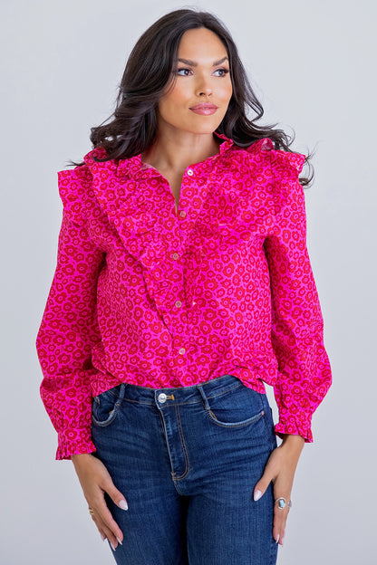 Pink Poppy Button Front Top