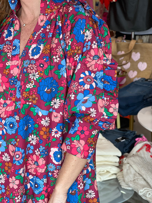London Floral Ruffle Sleeve Dress