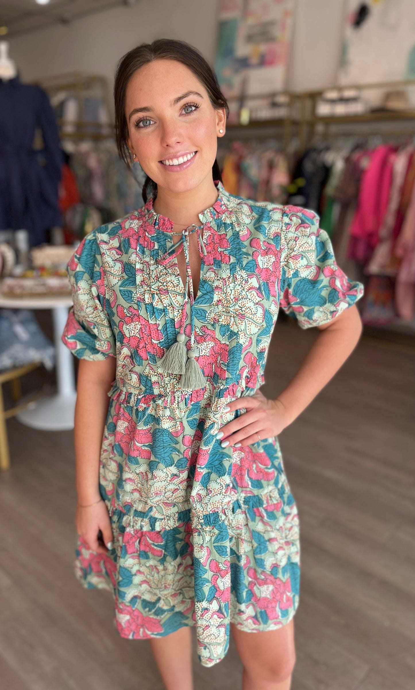Sky Dress in Mint Floral