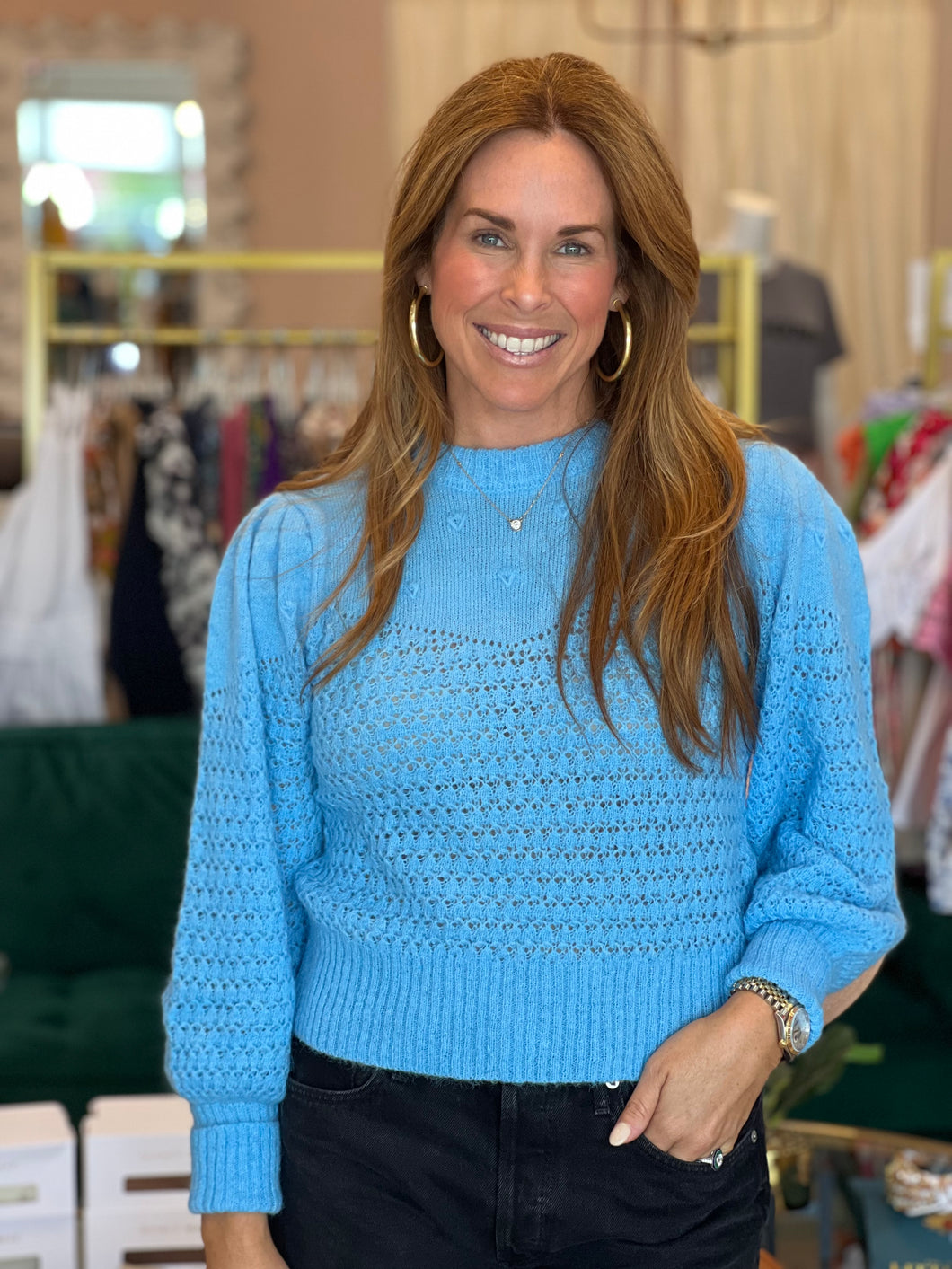 Popcorn Sweater in Sky Blue