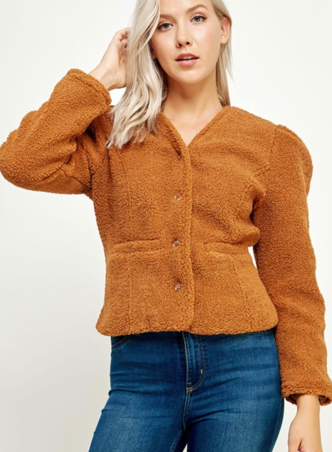 Camel Puff Sleeve Jacket