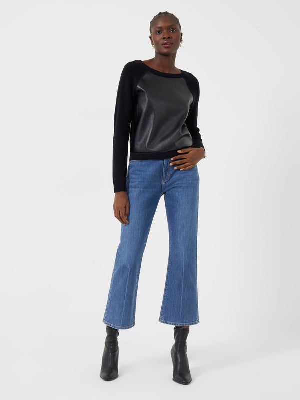 Faux Leather Front Black Top