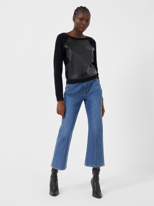 Faux Leather Front Black Top