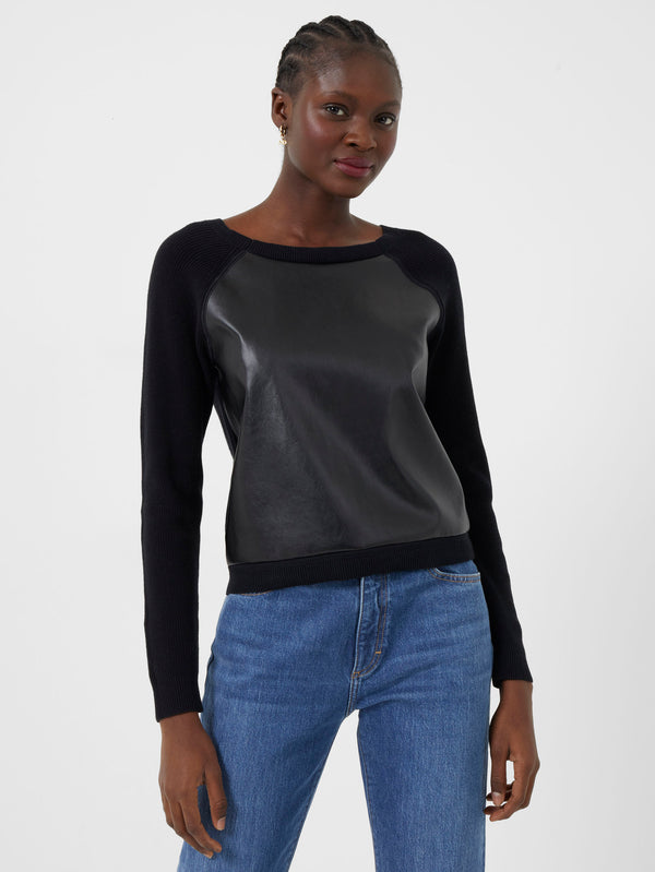 Faux Leather Front Black Top