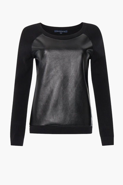 Faux Leather Front Black Top