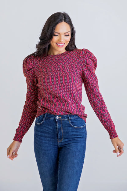 Puff Sleeve Sweater in Multi Brown