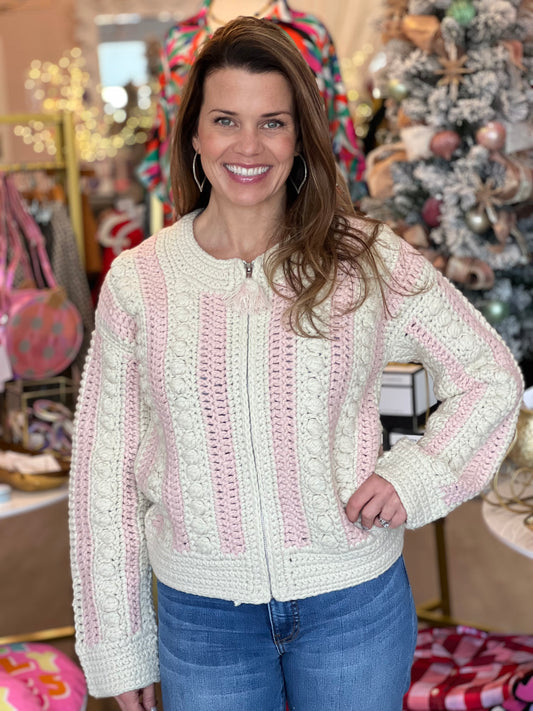 Crochet Bomber in Blush