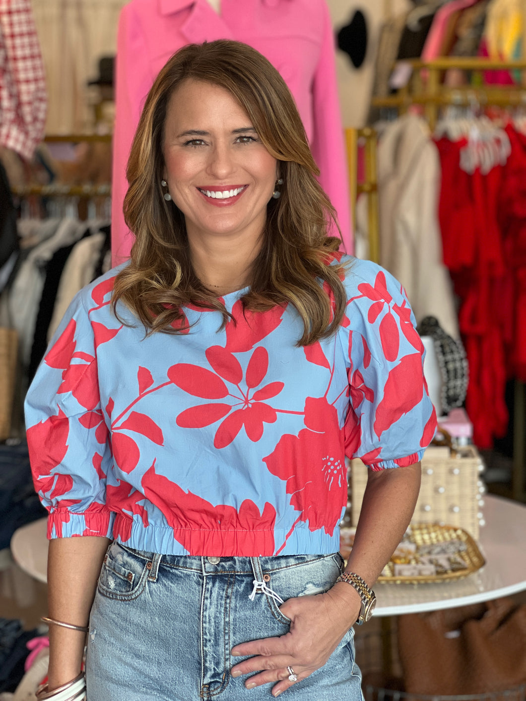 Zoe Top in Blue/Coral Floral