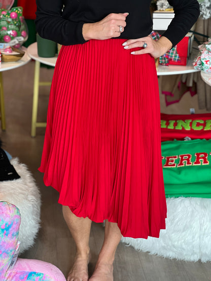 Red Pleated Skirt