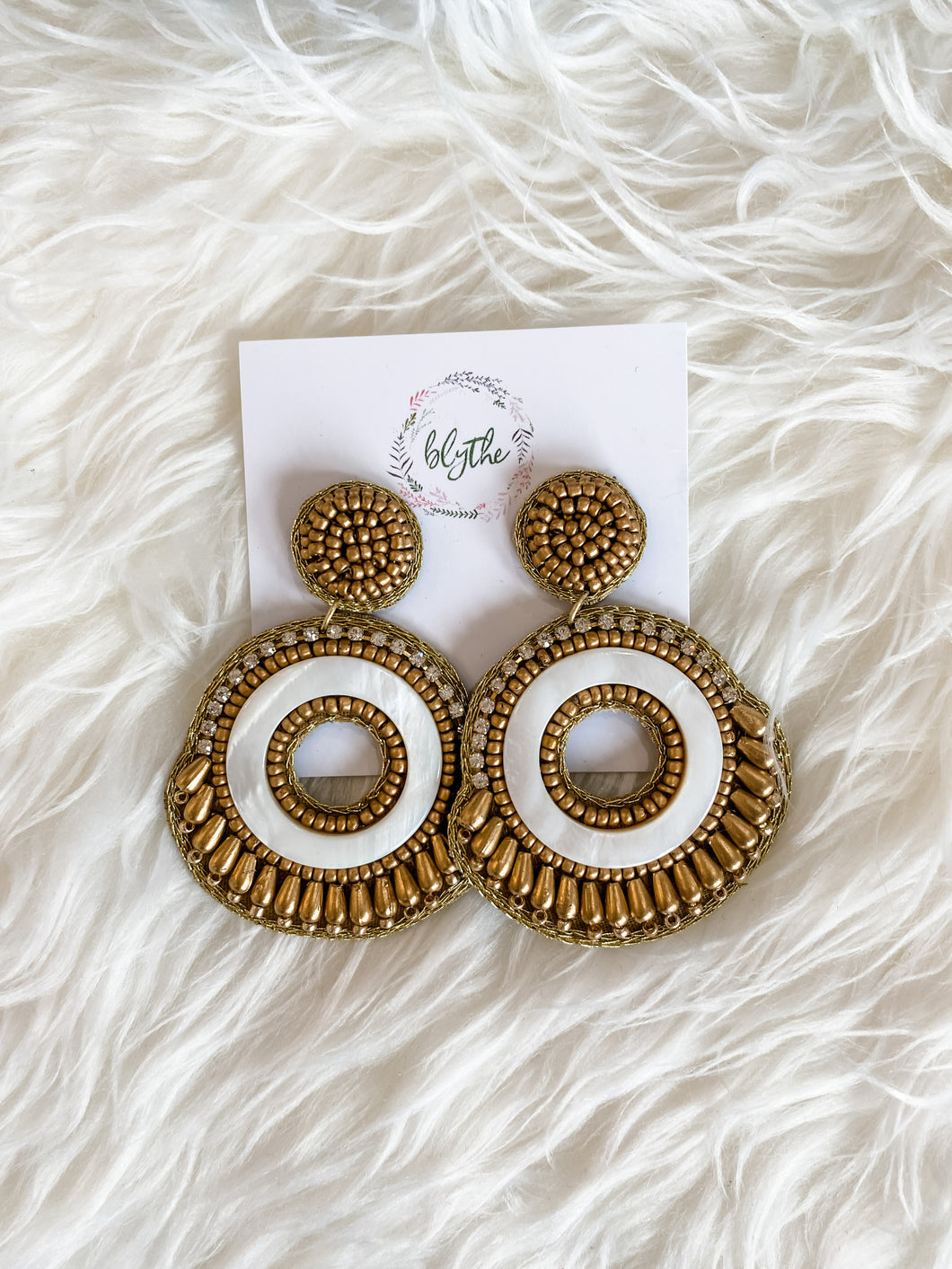 Gold w/Ivory Beaded Earring