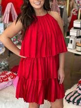 Load image into Gallery viewer, Pleated Satin Tiered Dress in Red
