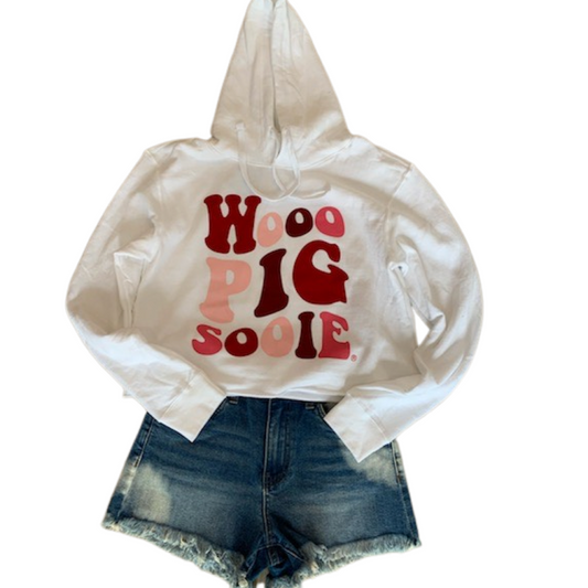 Groovy Crop Hoodie Sweatshirt in White
