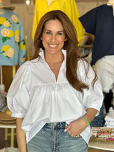 Load image into Gallery viewer, High Neck Puff Sleeve Top in White
