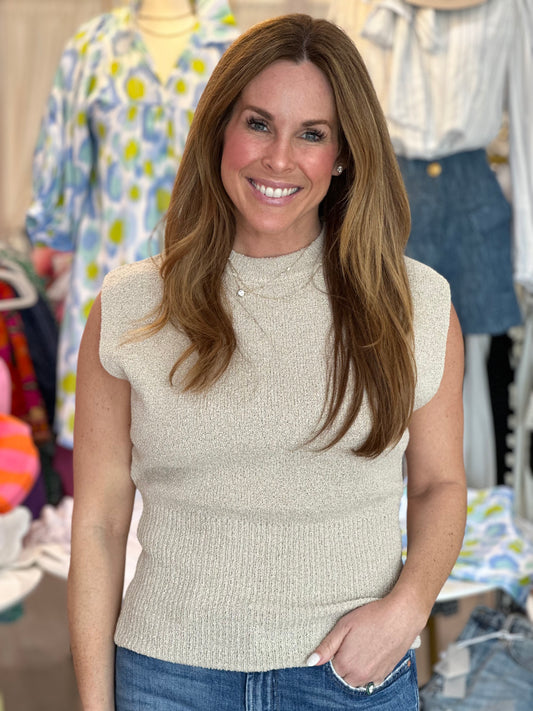 Sleeveless Knit Sweater in Beige