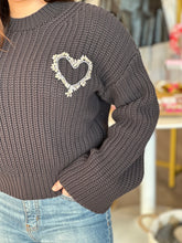 Load image into Gallery viewer, Bell Sleeve Crew Neck Heart Sweater
