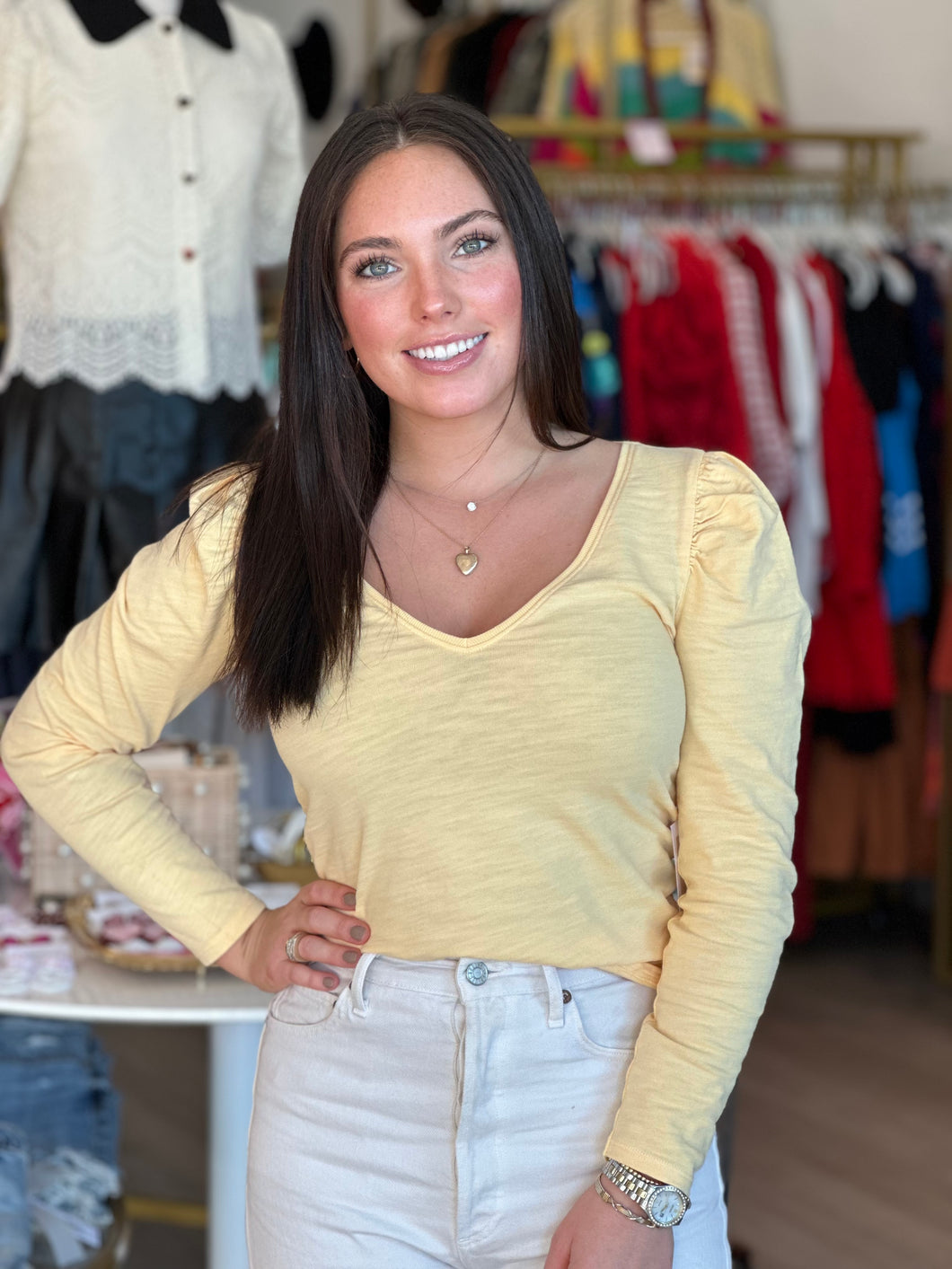 Saige V Neck Top in Buttercream