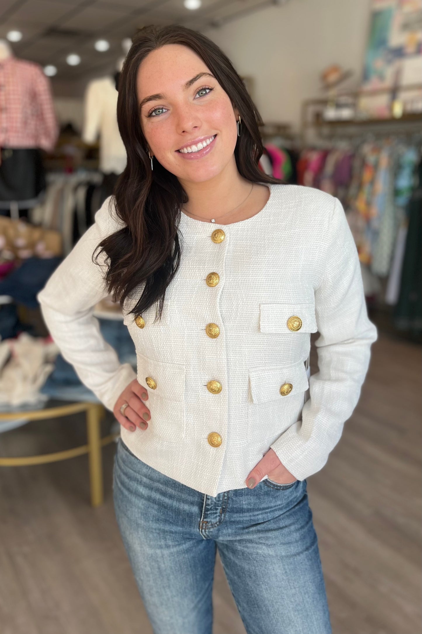 Delfina Crop Jacket in White