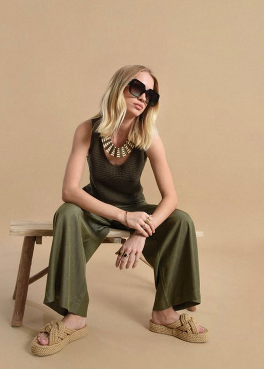 Sleeveless Sweater Tank in Olive