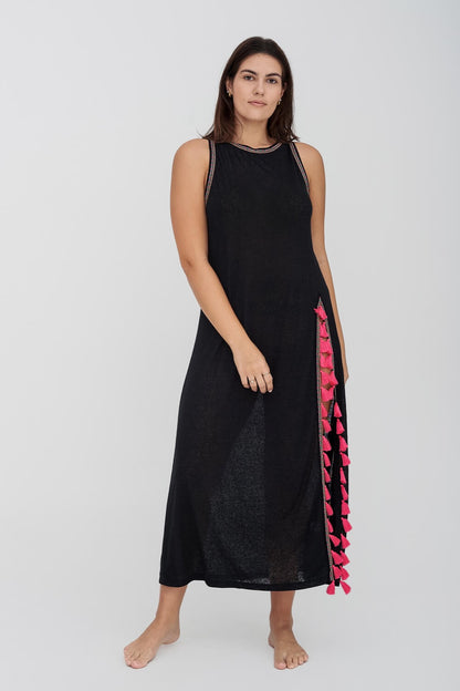 Tassel Slit Dress in Black