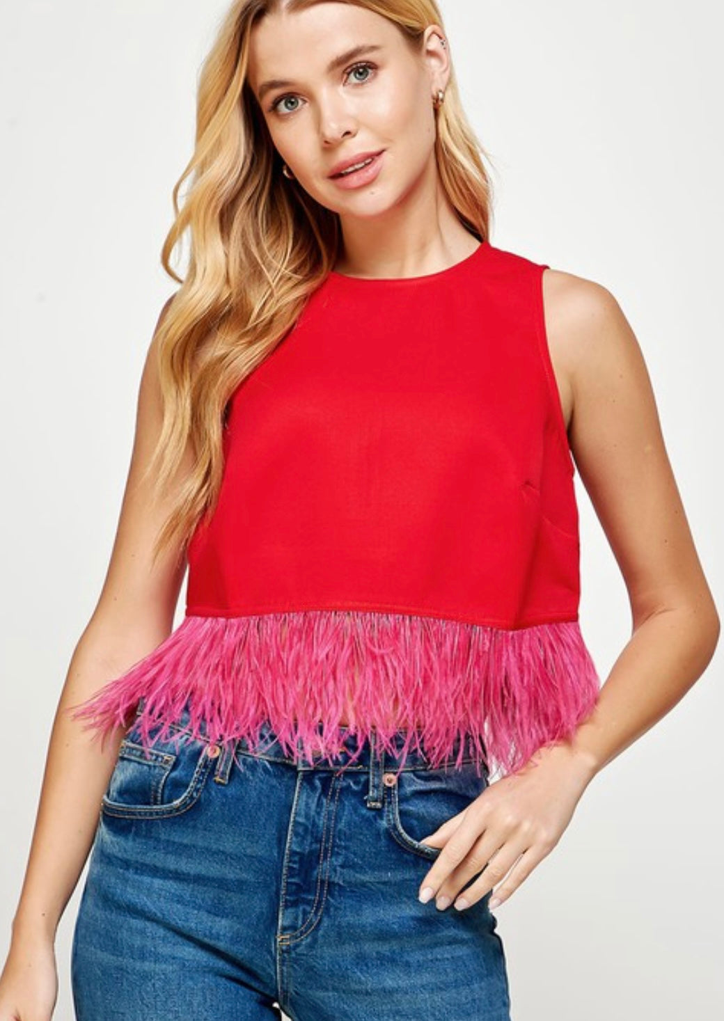 Red Feather Trim Top