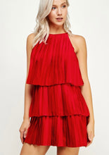 Load image into Gallery viewer, Pleated Satin Tiered Dress in Red
