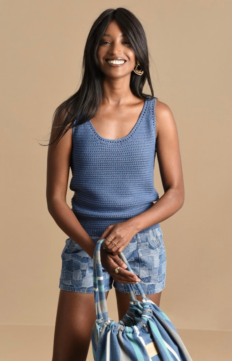 Sleeveless Sweater Tank in Blue