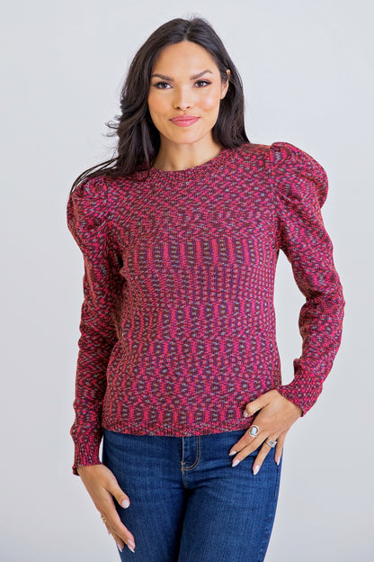 Puff Sleeve Sweater in Multi Brown