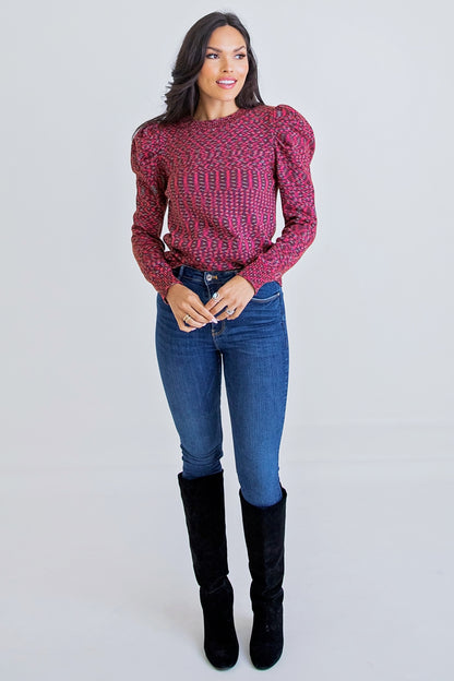 Puff Sleeve Sweater in Multi Brown