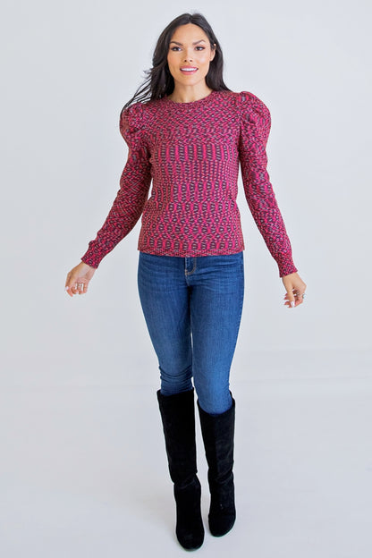 Puff Sleeve Sweater in Multi Brown