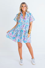 Load image into Gallery viewer, Floral Tiered Mini Dress in Blue/Pink
