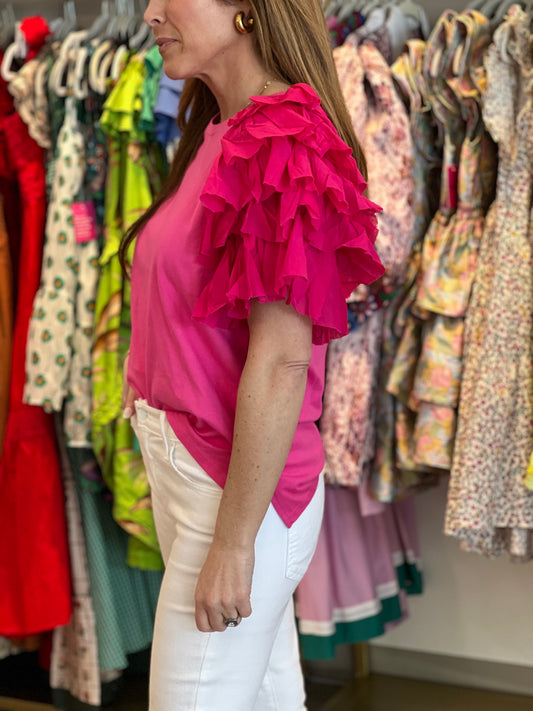 Pink Tee w/Ruffle Organza