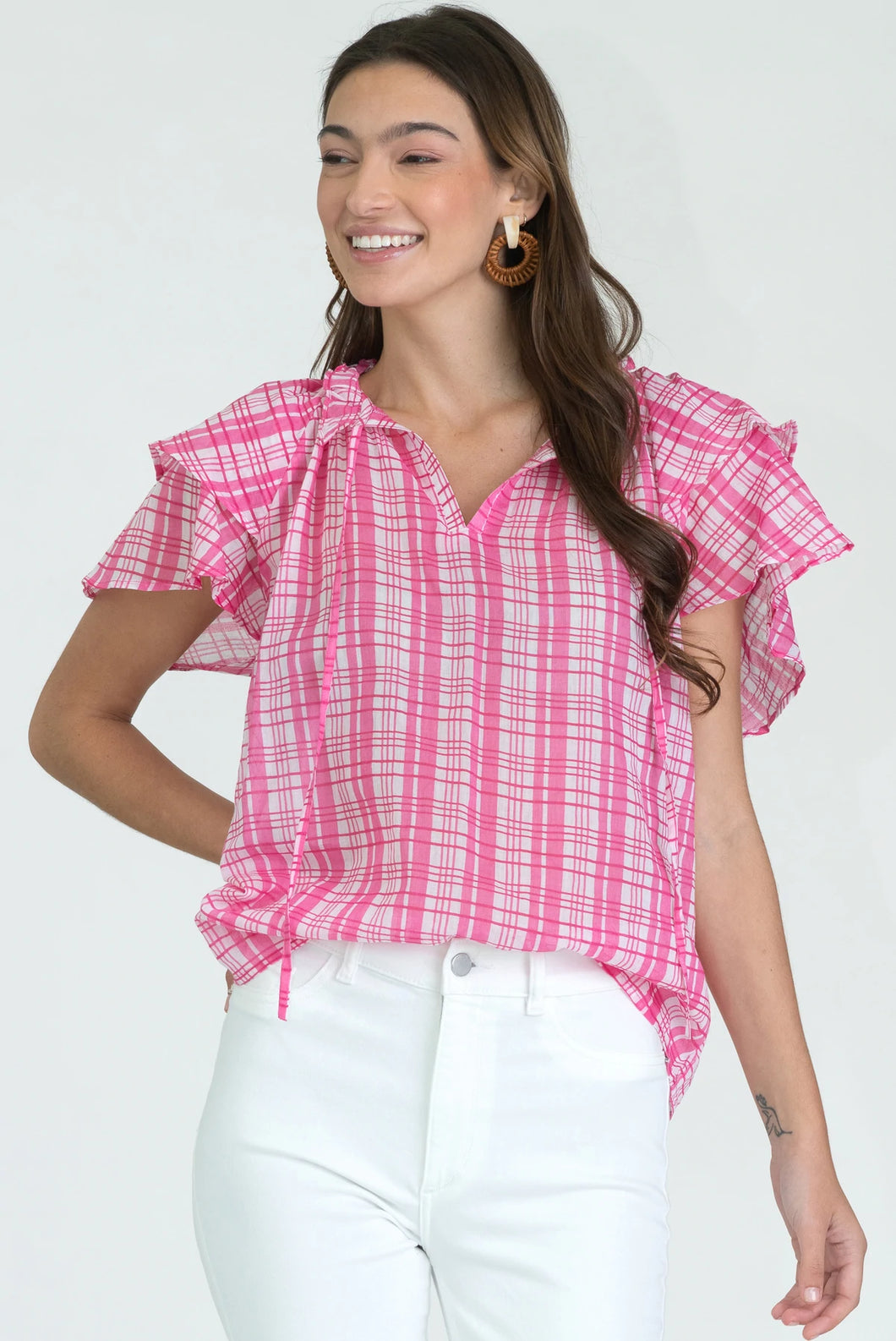 Astrid Top in Pink Plaid