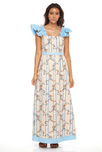 Load image into Gallery viewer, Maris Linen Midi Dress in Peach/Blue
