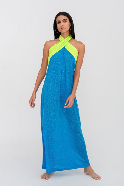 Crossover Halter Dress in Blue